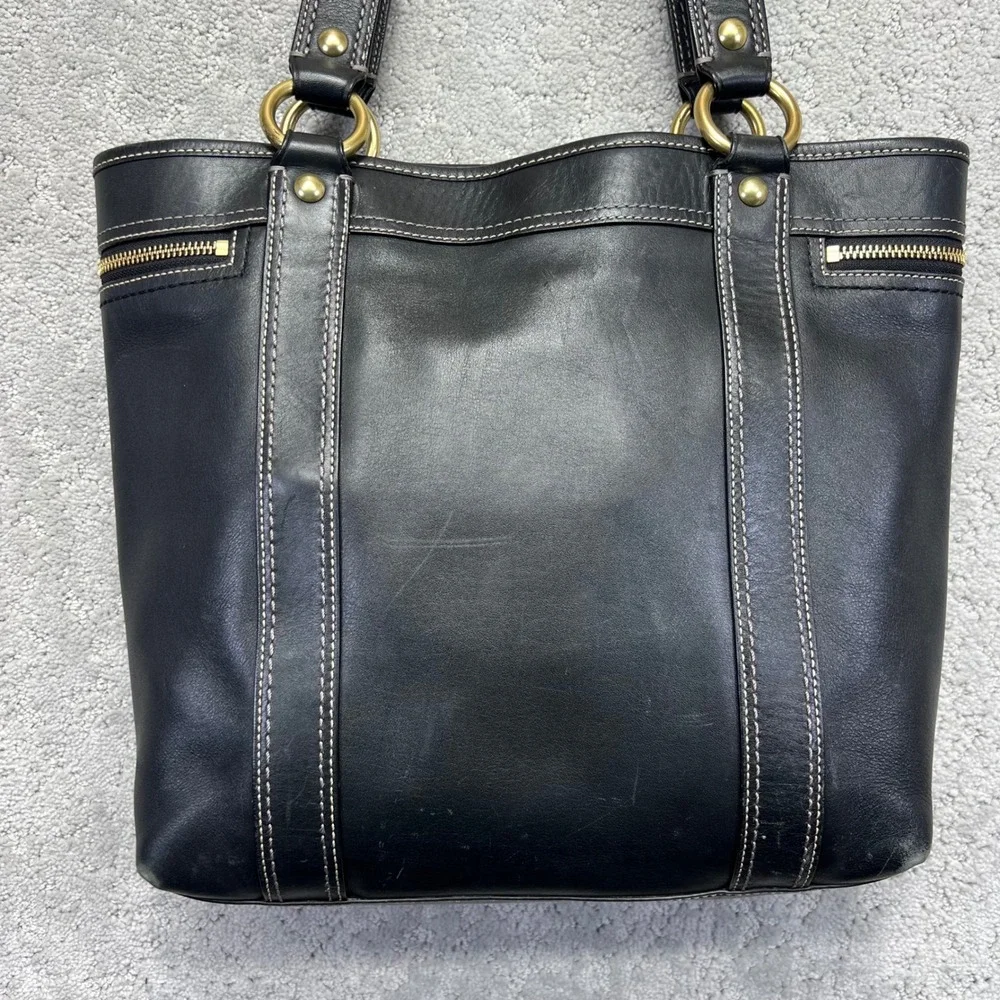Y2k Coach Gigi Tote Bag Black Leather Brass Hardware Turnlock Top Handle
